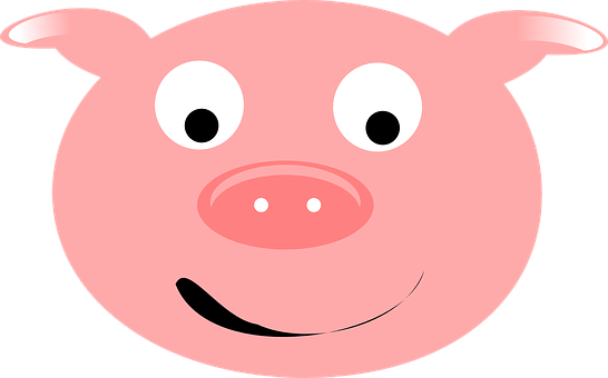 A Cartoon Pig Face With Eyes And Mouth