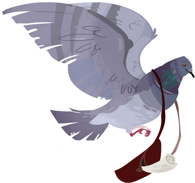 A Cartoon Of A Pigeon With A Bag And A Letter