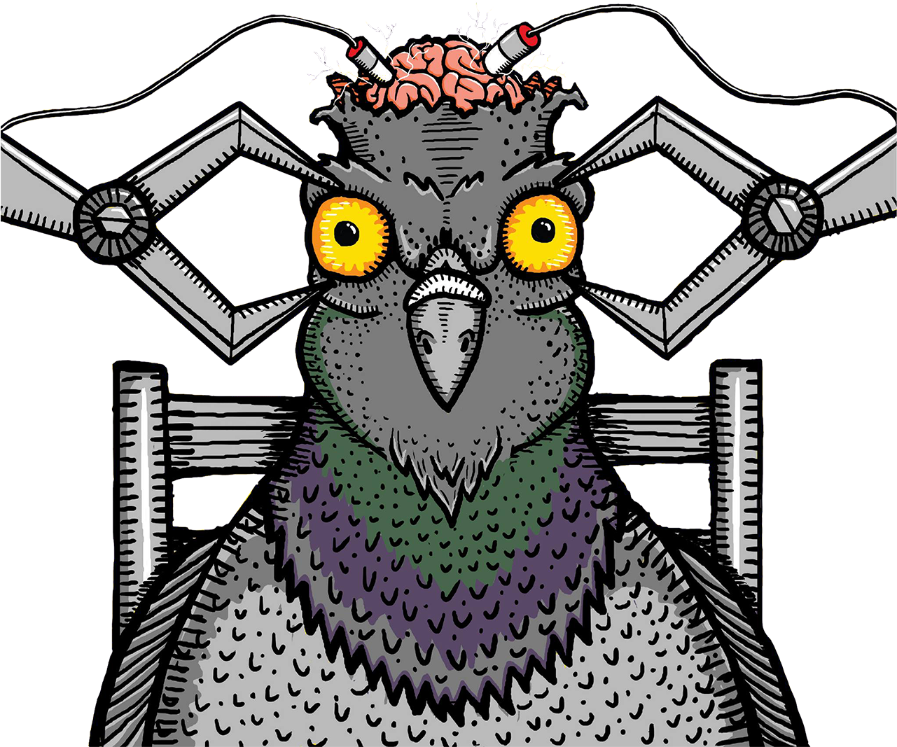 A Cartoon Of A Bird With A Brain In Its Head