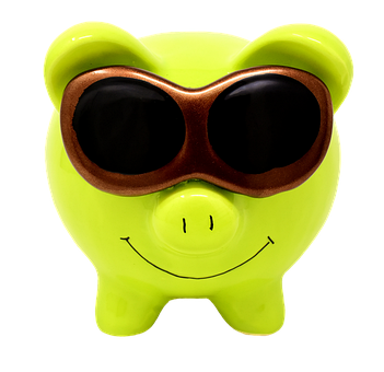 A Green Piggy Bank With Black Sunglasses