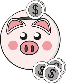 A Cartoon Piggy Bank With Coins