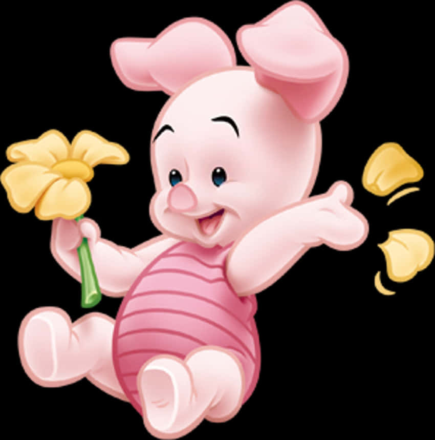A Cartoon Pig Holding A Flower
