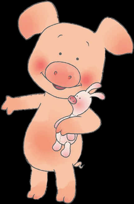 A Cartoon Pig Holding A Toy