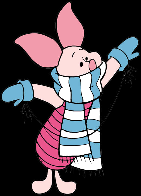 Cartoon Piglet In A Scarf And Gloves