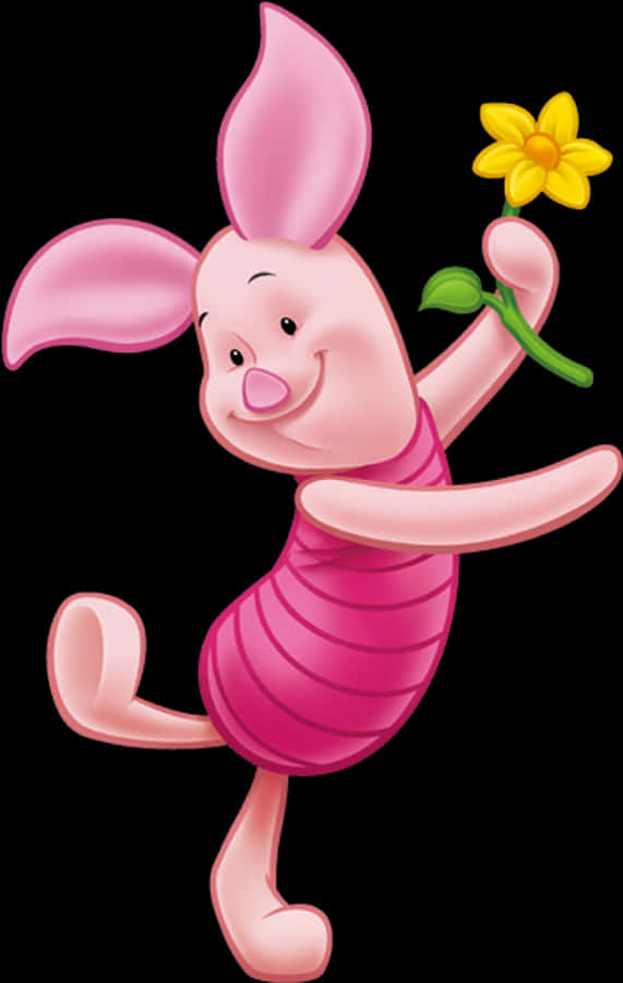 A Cartoon Piglet Holding A Flower