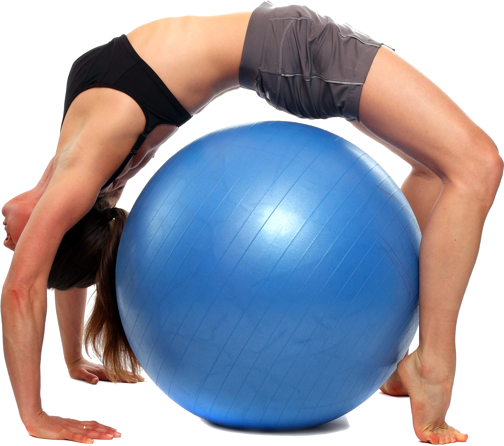 A Woman Bending Over A Blue Ball