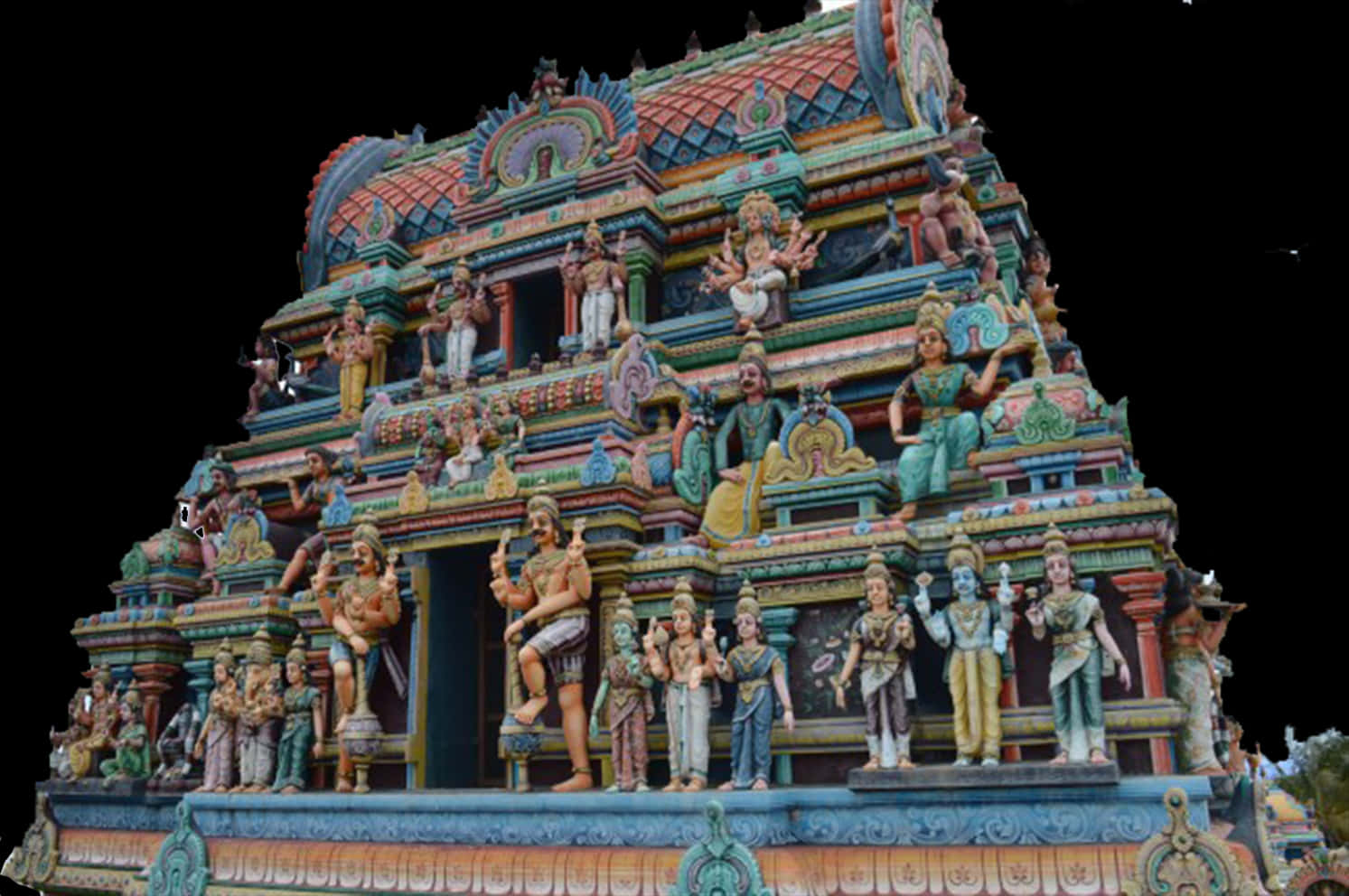 A Colorful Temple With Statues