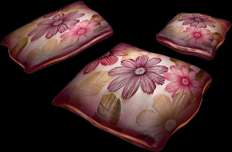 A Group Of Pillows With Flowers On Them