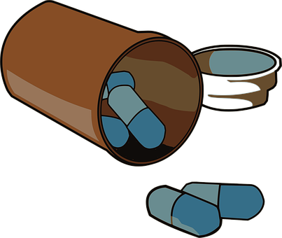 A Brown Container With Blue Pills Inside
