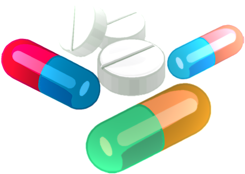 A Group Of Pills And Tablets