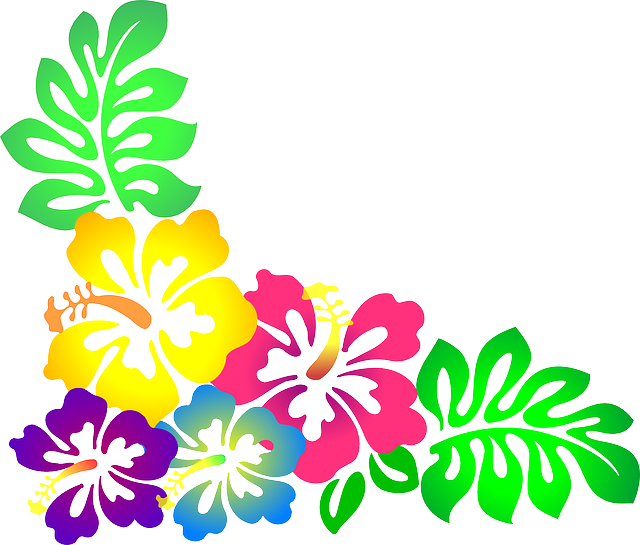 A Colorful Flowers And Leaves On A Black Background
