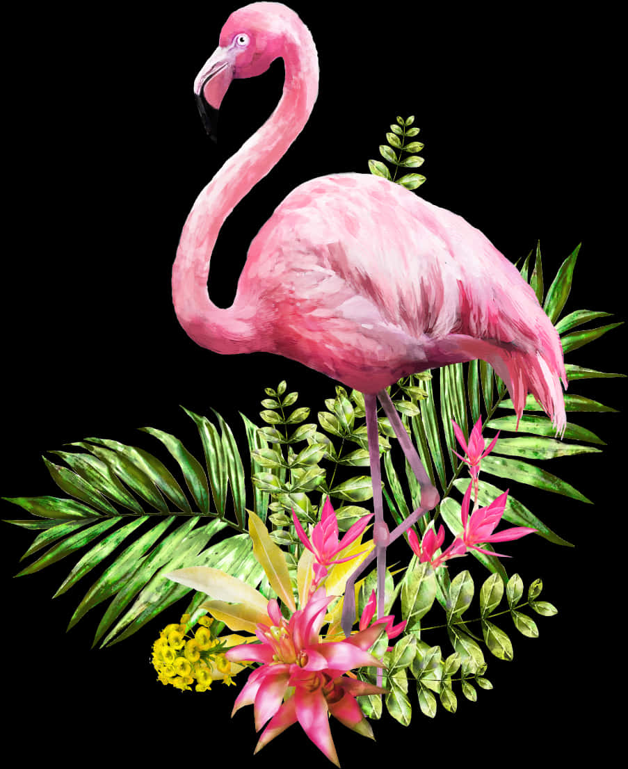 Flamingo Bird With Leaves
