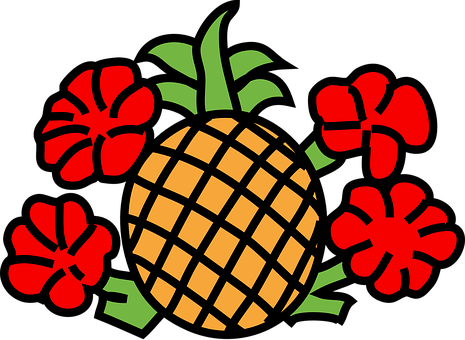 A Pineapple With Red Flowers