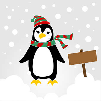A Penguin With A Scarf And A Sign
