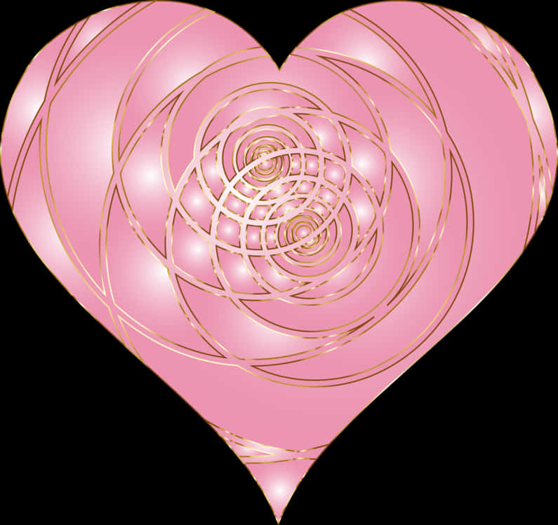 A Pink Heart With Gold Swirls