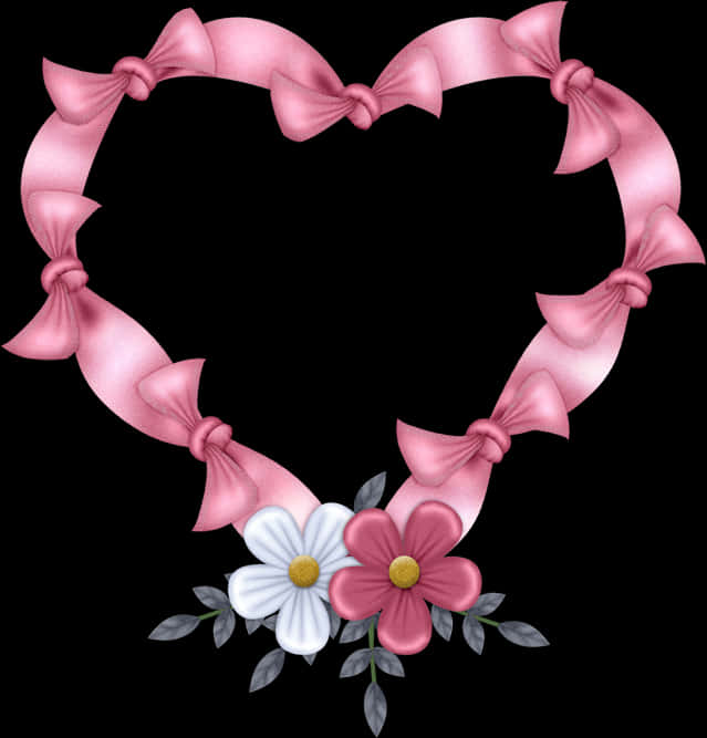 A Heart Shaped Pink Ribbon With Flowers