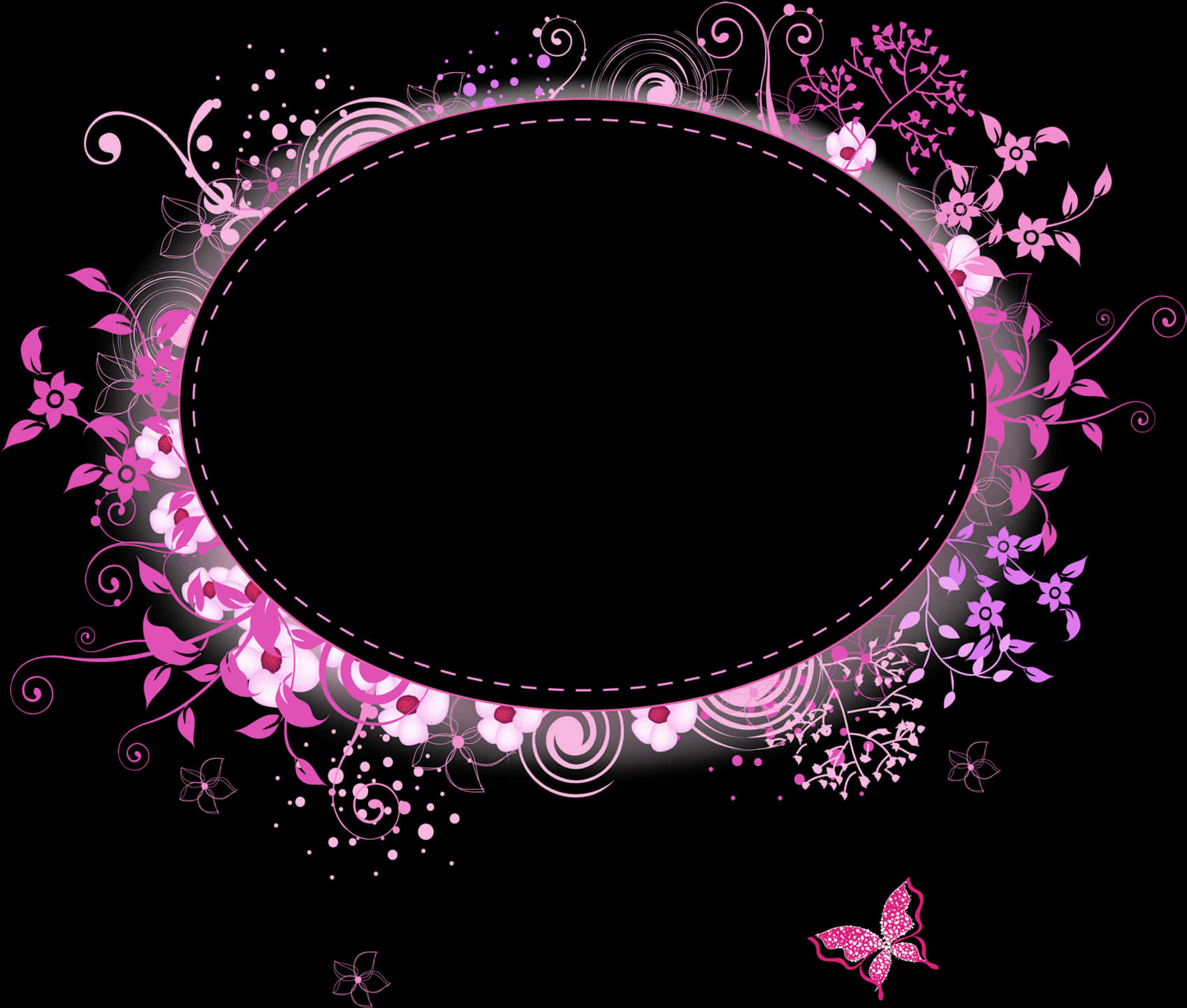 A Black Background With Pink And White Flowers