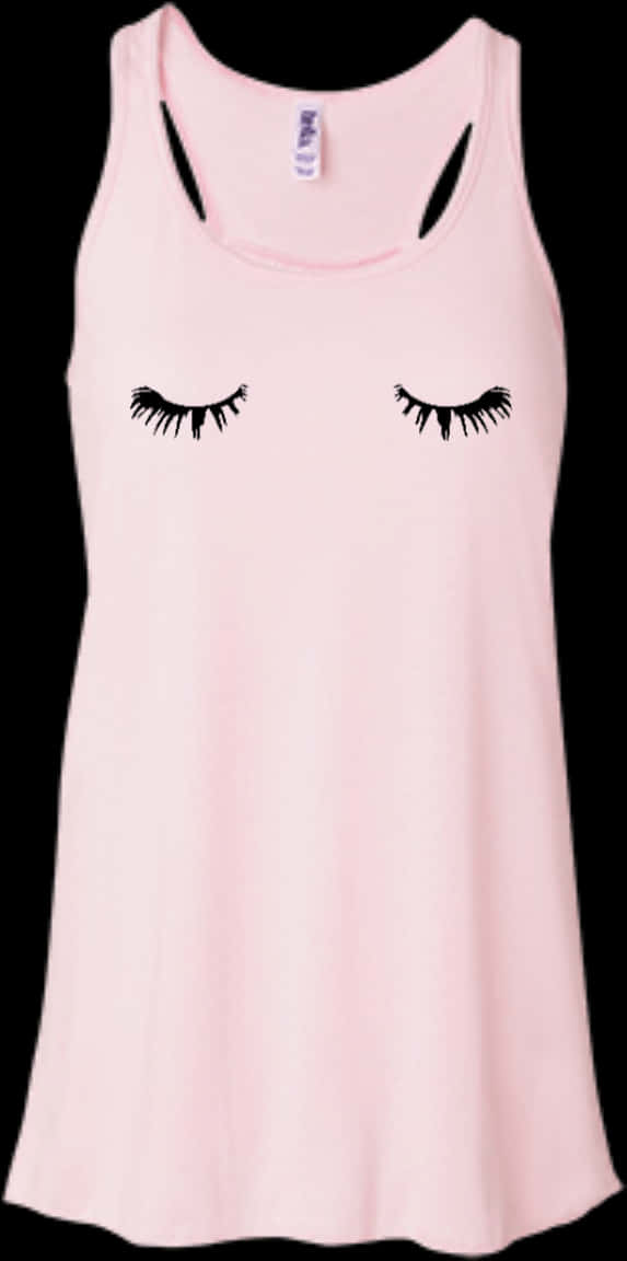 A Pink Tank Top With Eyelashes On It