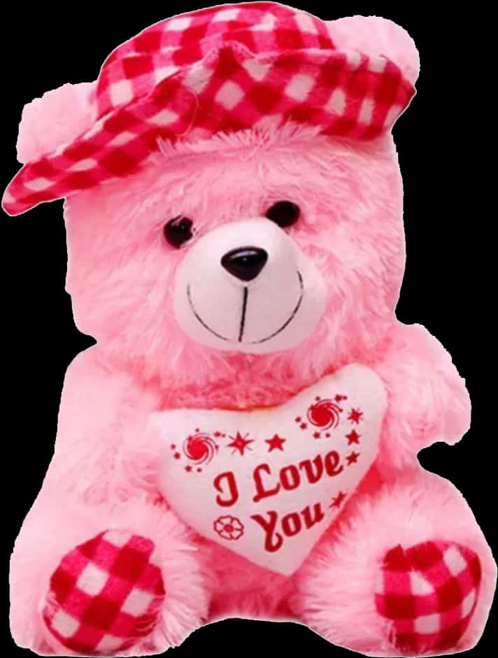 A Pink Teddy Bear With A Hat And A Heart