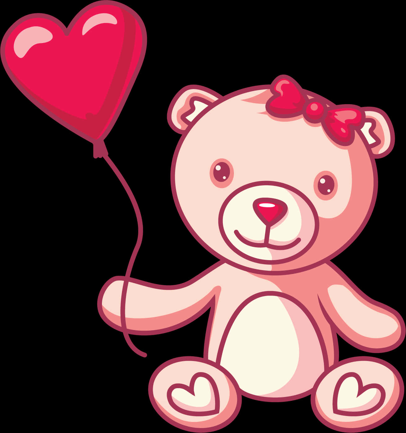 A Cartoon Of A Teddy Bear Holding A Heart Shaped Balloon