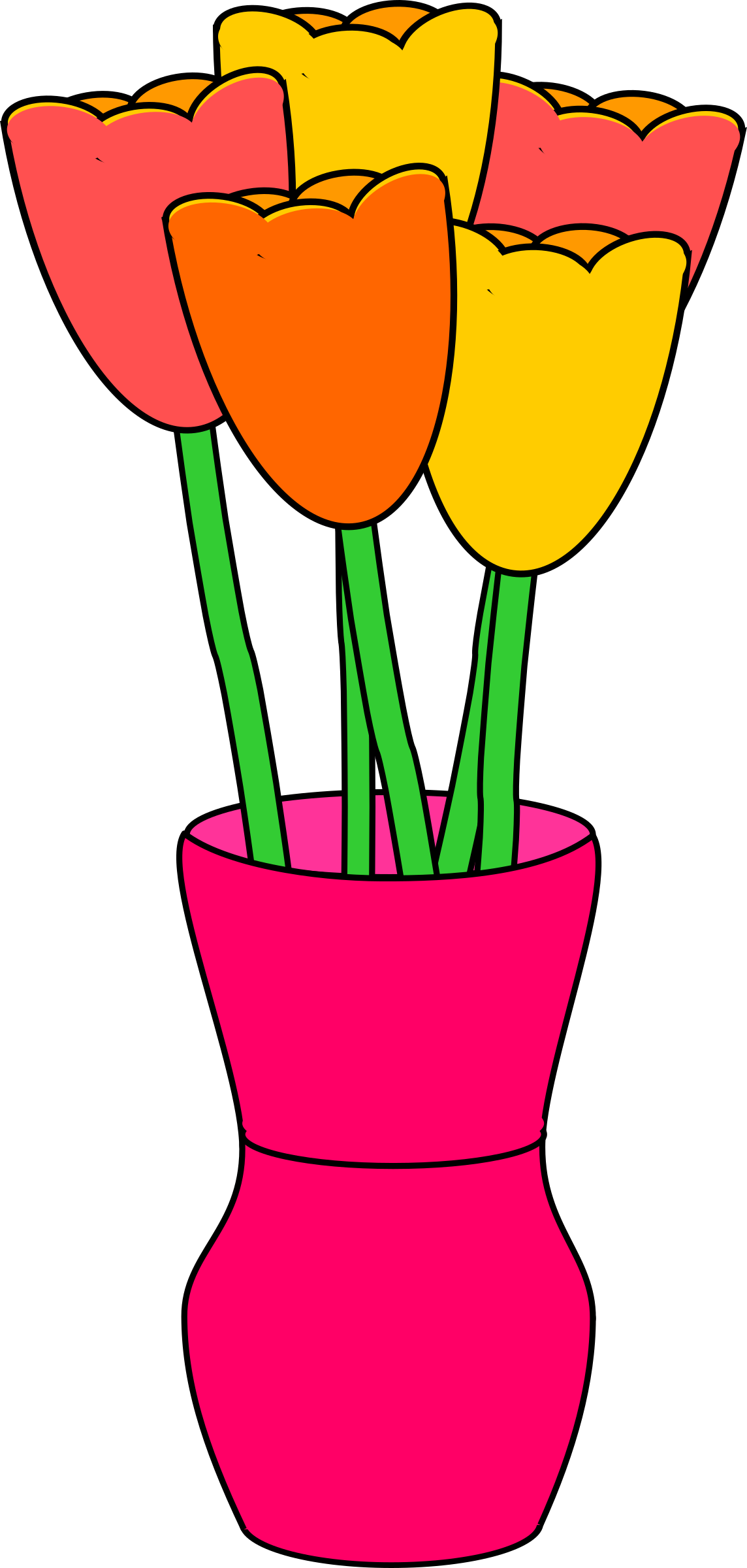 A Colorful Tulips In A Pink Pot