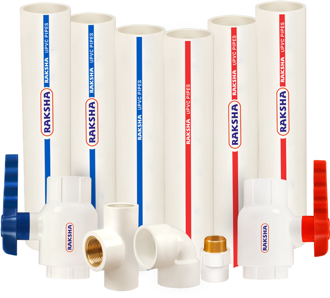 A Group Of White Pipes With Blue And Red Labels