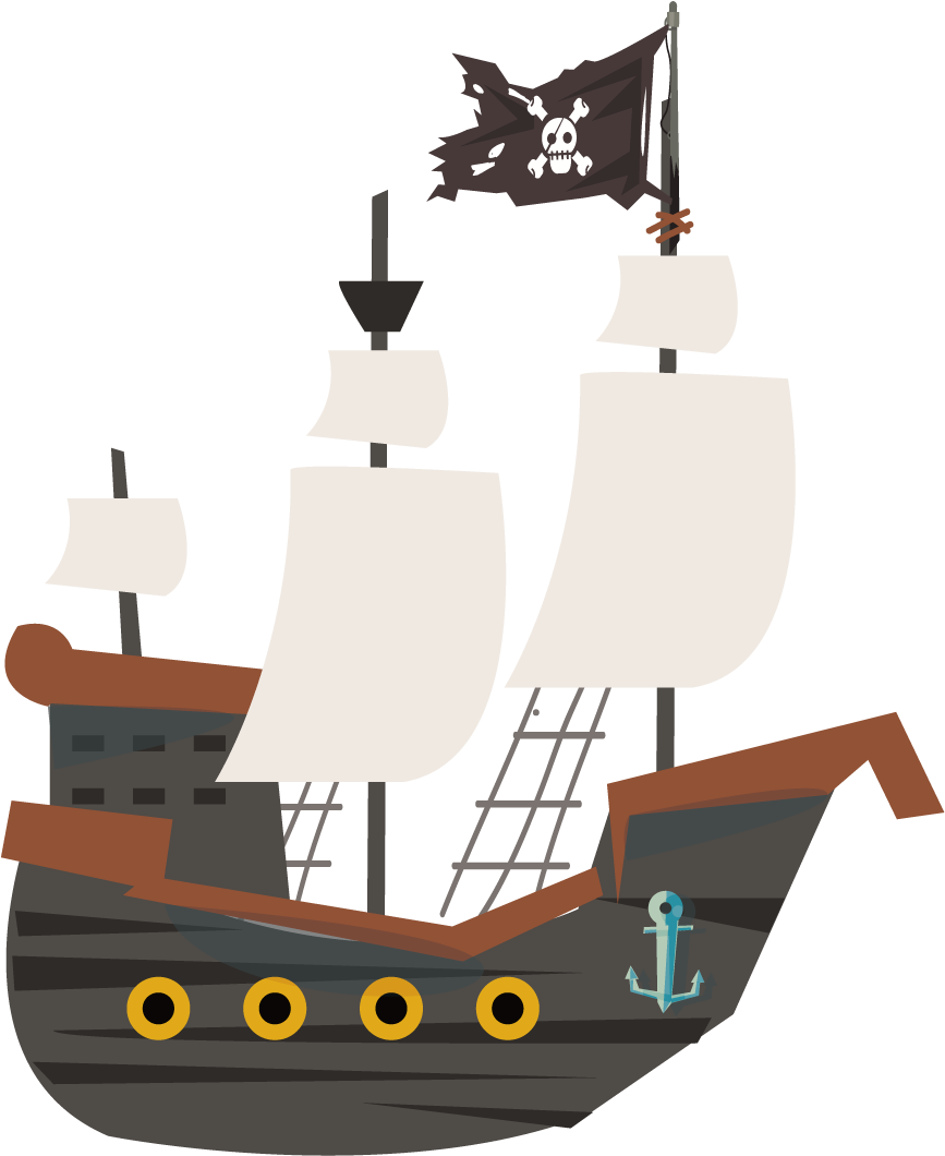 A Cartoon Pirate Ship With White Sails