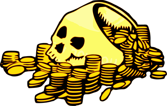 A Skull With A Pile Of Coins