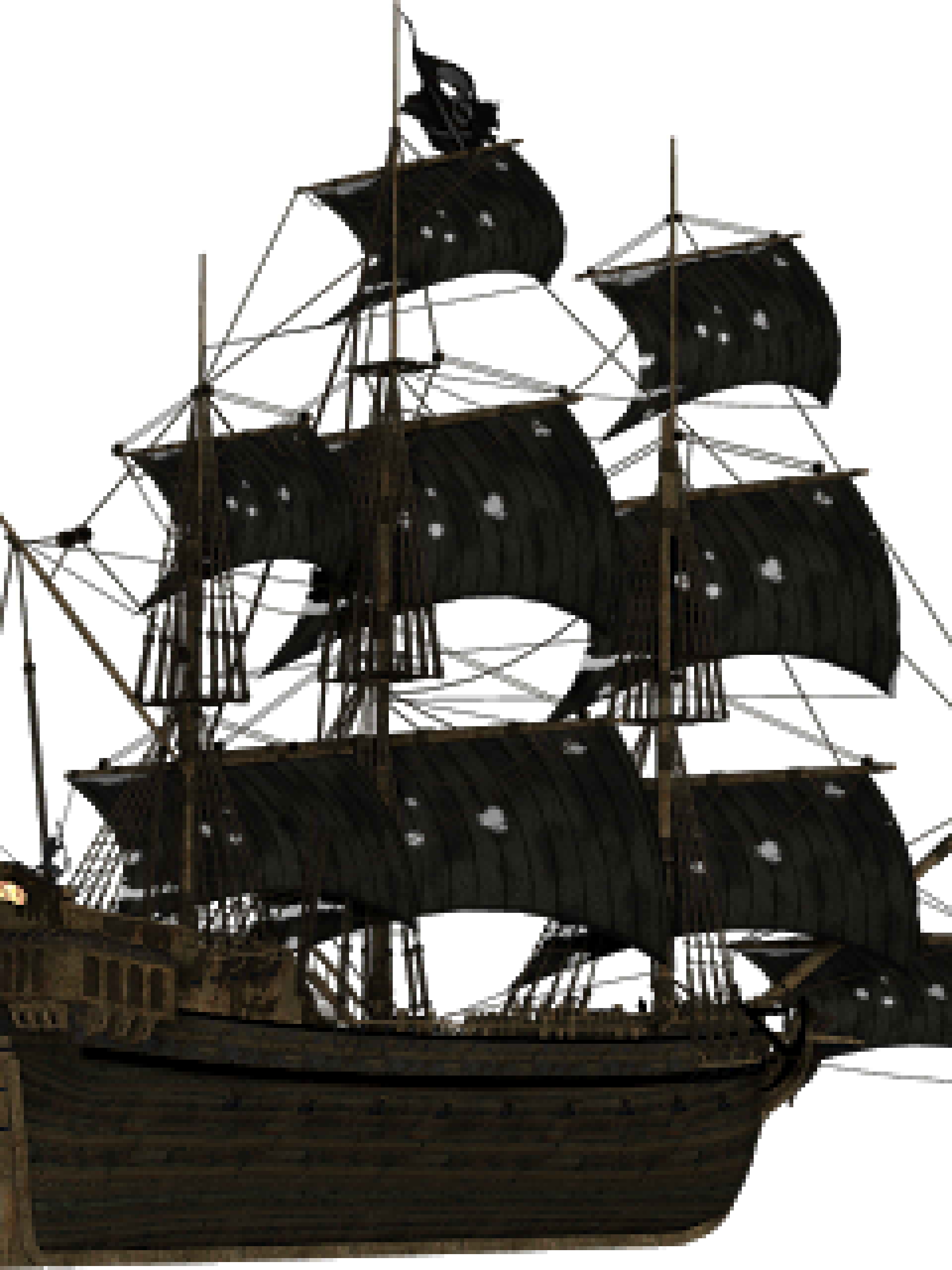 A Ship With Sails And Ropes