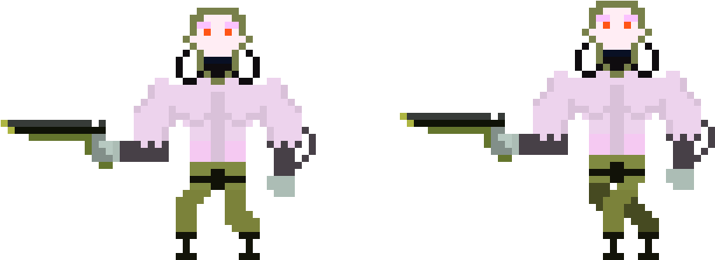 A Pixelated Video Game Character Pointing A Gun