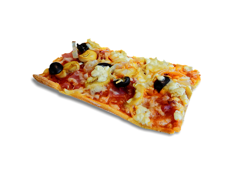 A Rectangular Pizza With Olives And Cheese