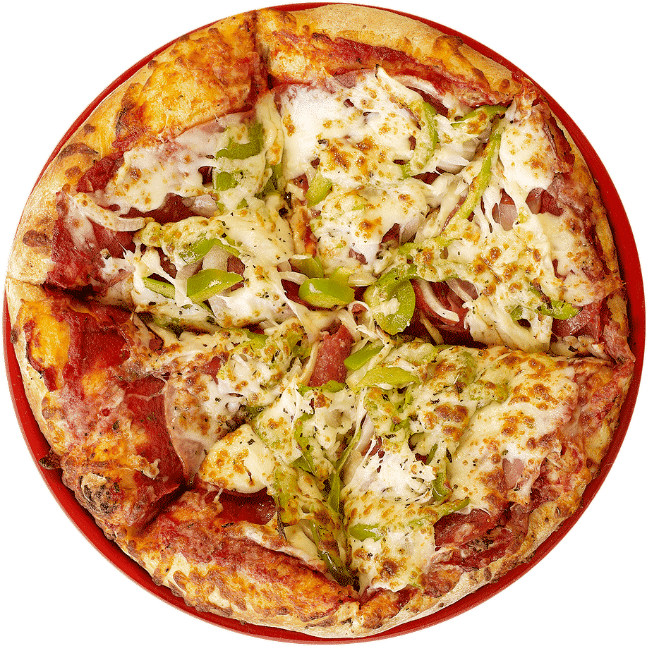 A Pizza With Green Peppers And Cheese