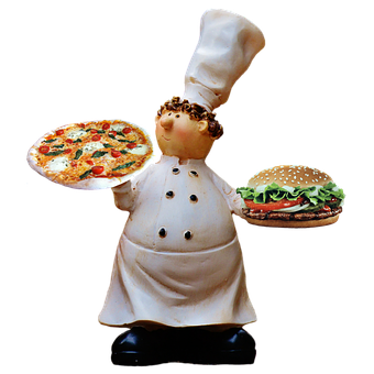 A Chef Holding Pizza And Hamburger