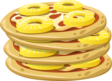 A Stack Of Pizza With Pineapple Slices On Top