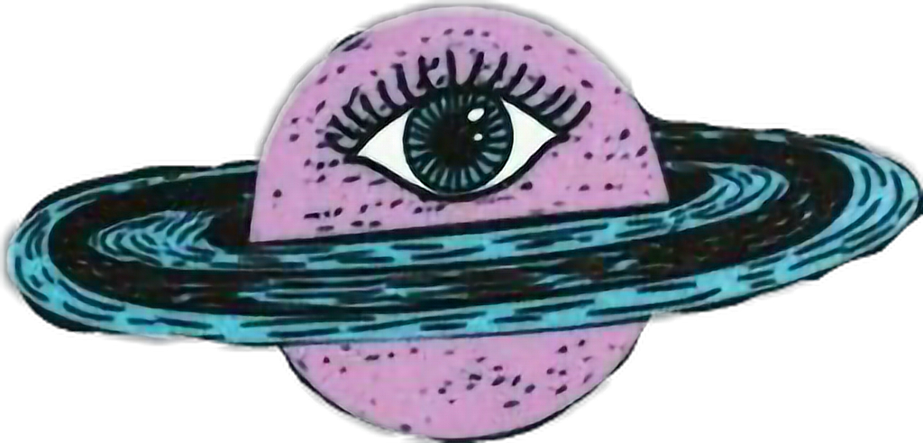 A Pink Circle With A Purple Eye And Blue Band Around It