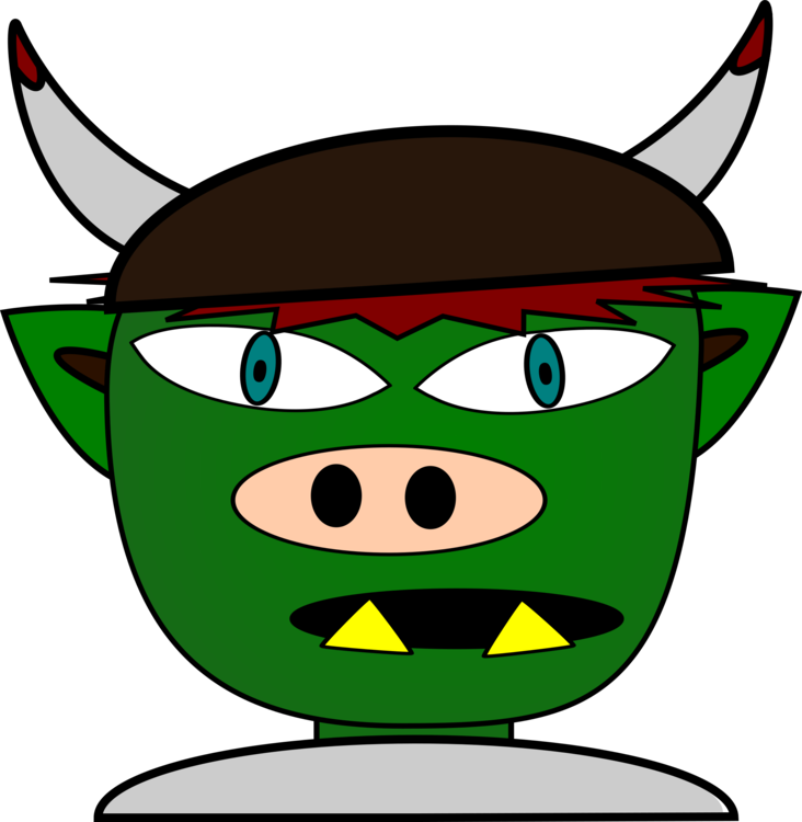 A Cartoon Of A Green Monster With Horns