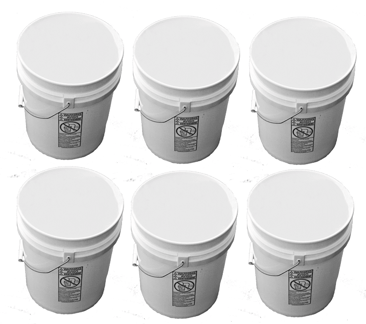 Several White Buckets With Lids