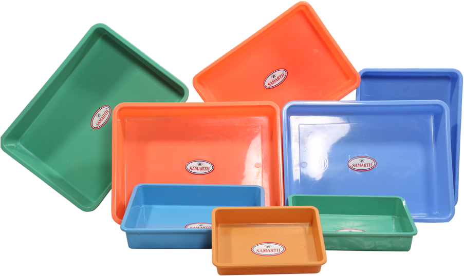 A Group Of Colorful Plastic Trays