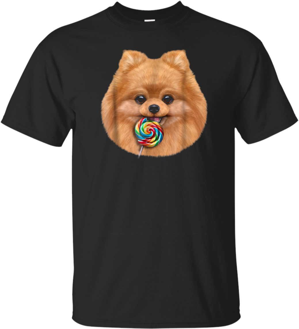 A Black T-shirt With A Dog With A Lollipop