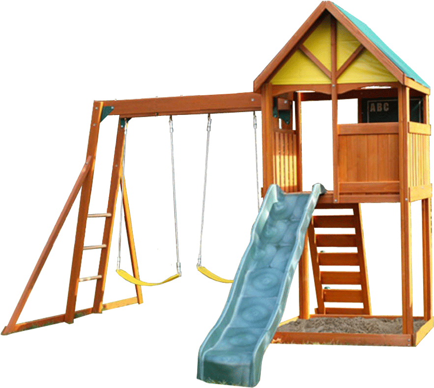 A Wooden Play Set With A Slide