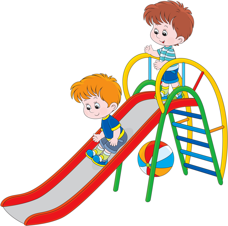 A Cartoon Of Kids Playing On A Slide