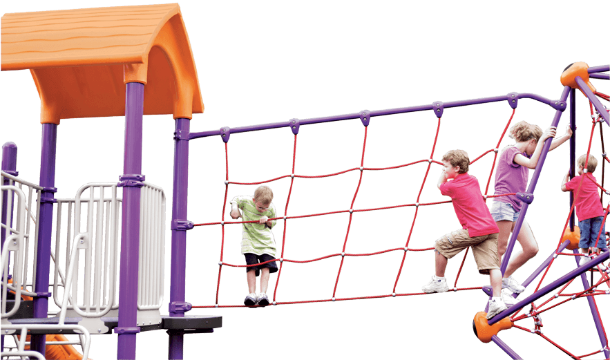 Two Children Climbing On A Net