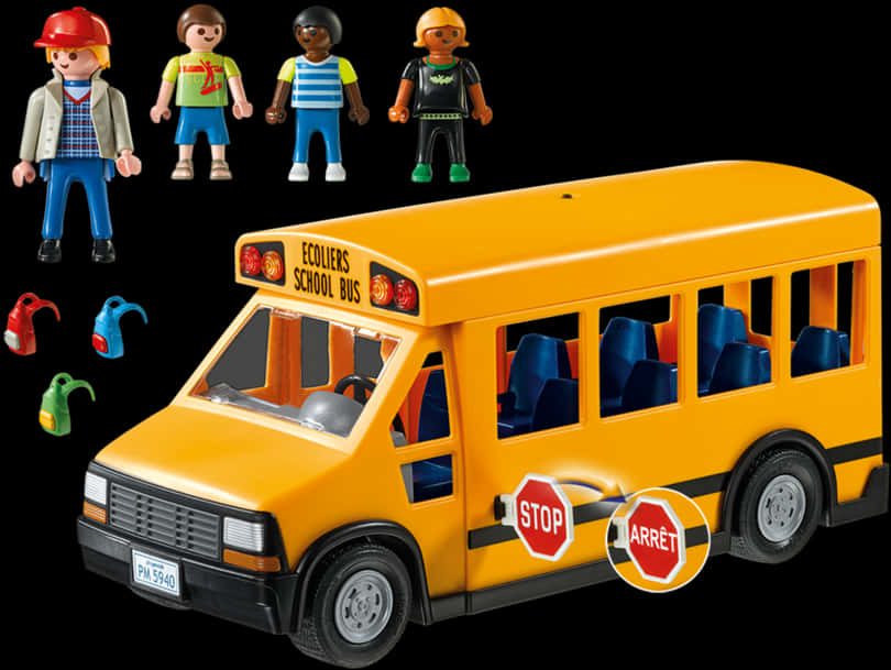 A Yellow School Bus With People And Toys