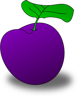 A Purple Apple With Green Leaf