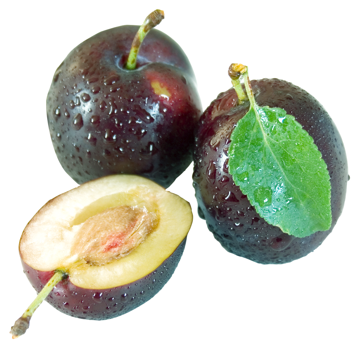 A Group Of Plums With A Leaf