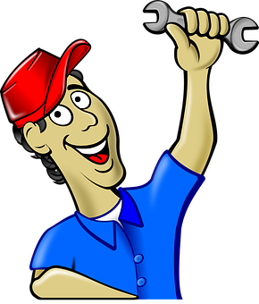 A Cartoon Of A Man Holding A Wrench