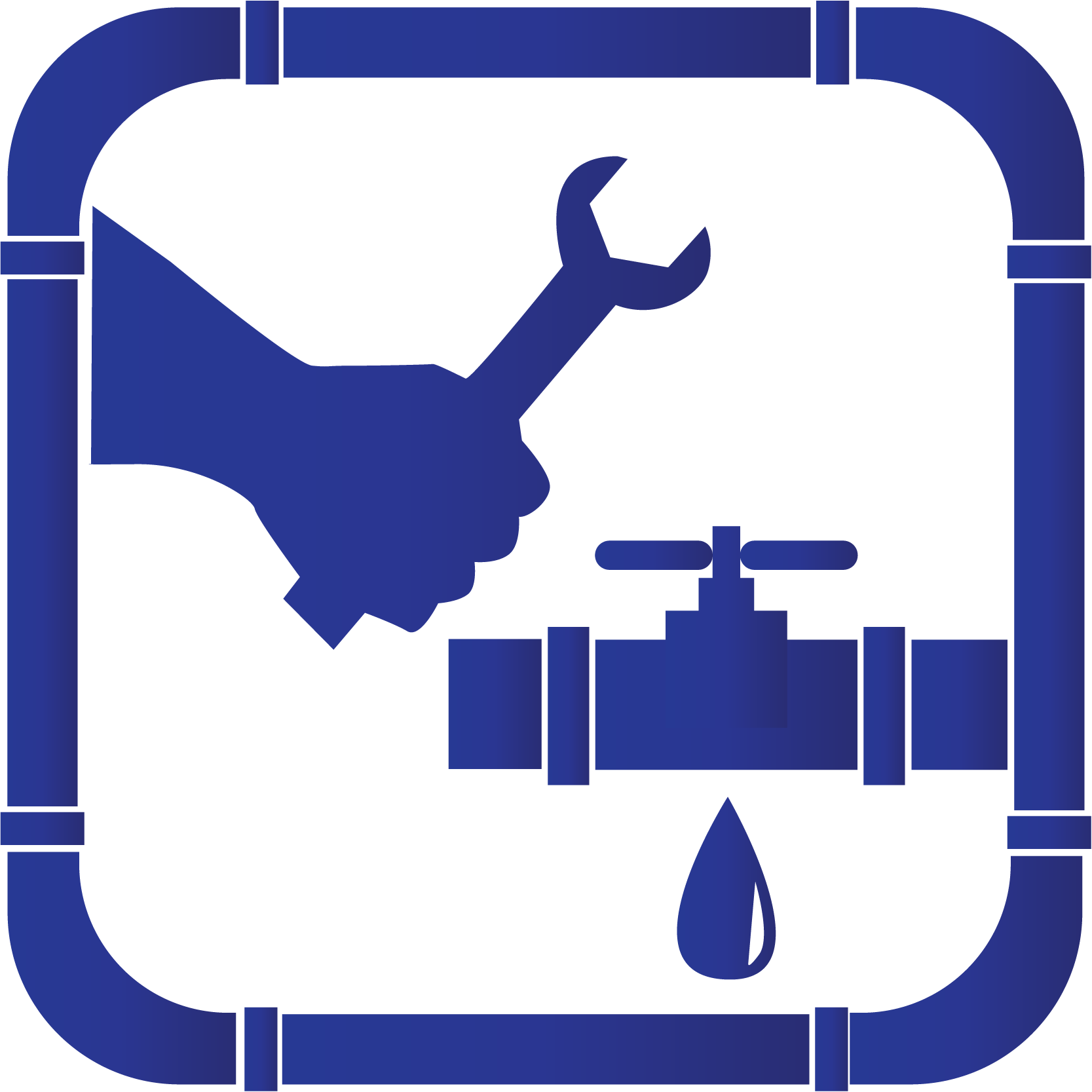 A Blue Sign With A Hand Holding A Wrench And A Pipe With A Drop Of Water