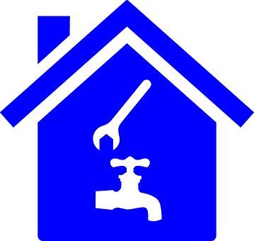A Blue House With A Wrench And Faucet