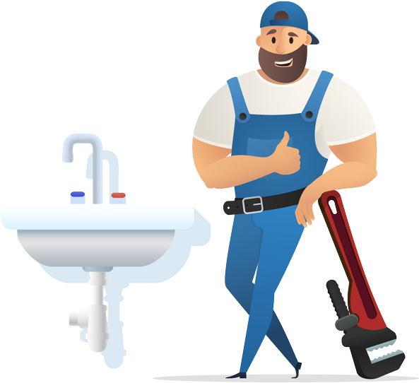 A Man Holding A Wrench Next To A Sink