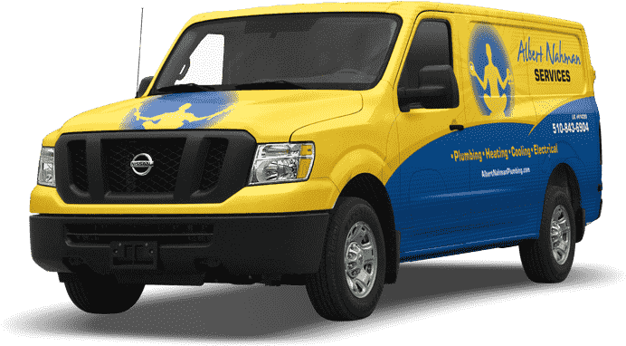 A Yellow And Blue Van With A Logo On The Side